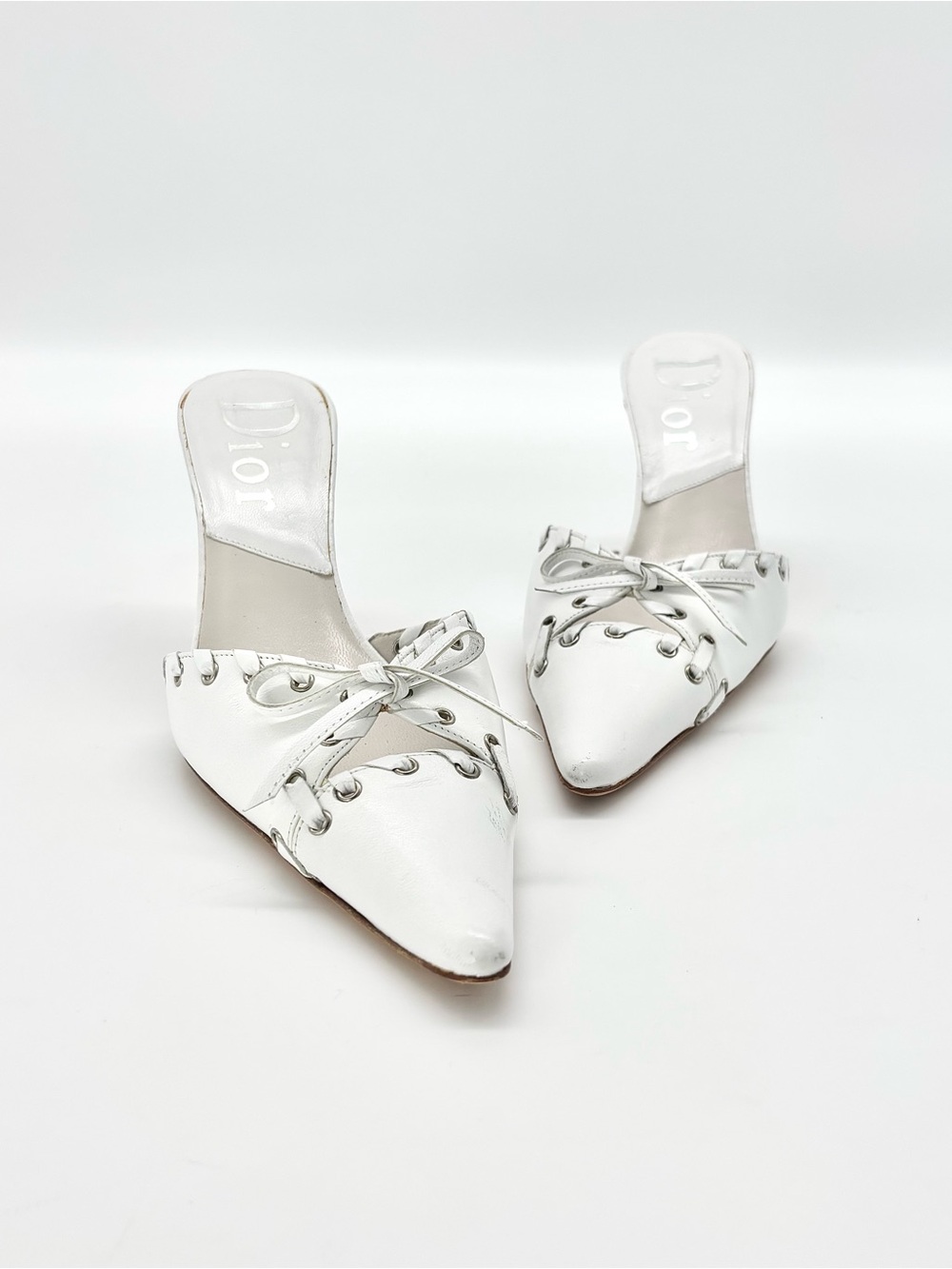 Dior Vintage John Galliano Bow Grommet Embellished Pointed Toe Mules Pumps 37 - Picture 7 of 11